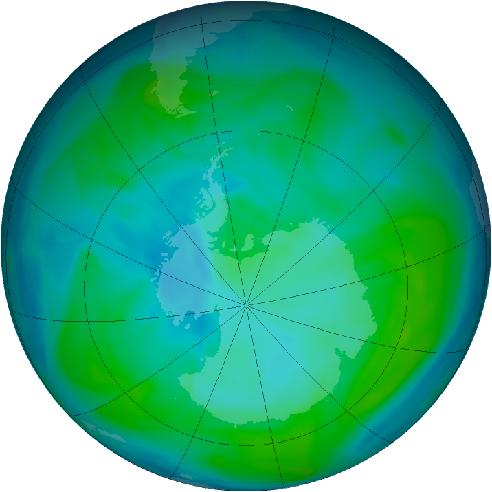 Antarctic ozone map for 09 January 2006